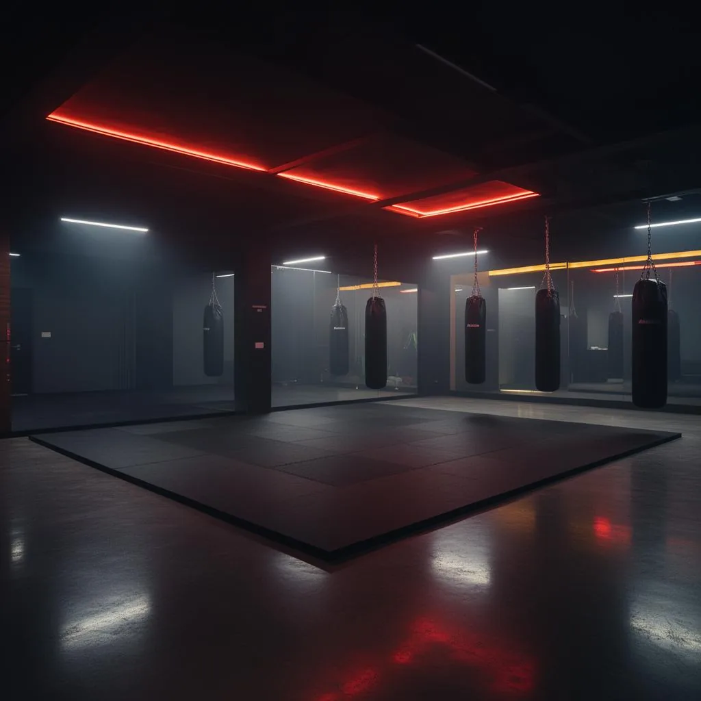 Empty gym with red accent lighting